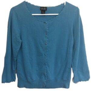 Rafaella Aqua Blue Scalloped Cardigan